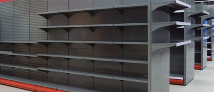 metal retail wall shelving with end bay