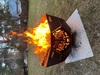 Decorative steel fire bowl close-up detail 